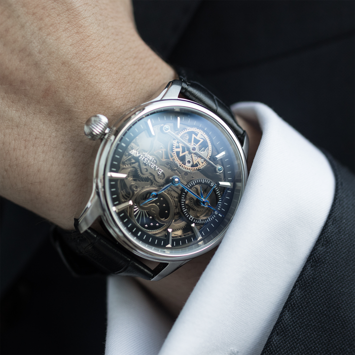 Longitude (Shadow Automatic) Automatic Skeleton Watch Black / Genuine leather st
