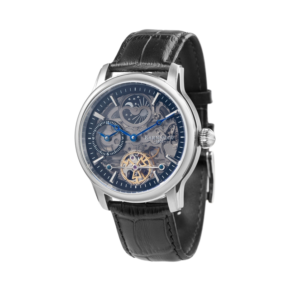 Longitude (Shadow Automatic) Automatic Skeleton Watch Black / Genuine leather st