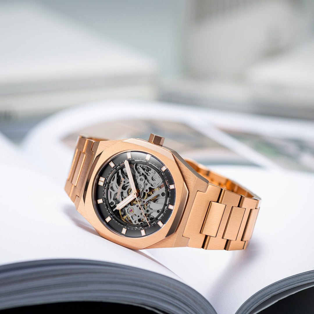 Drake Skeleton  Automatic Black / Rose / Stainless Steel | Black Dial