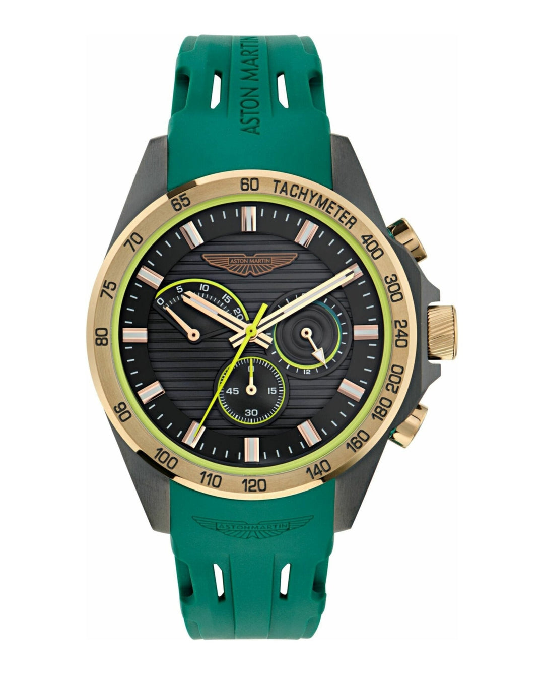 HLC Black IP/Green Silicone Strap Black Dial