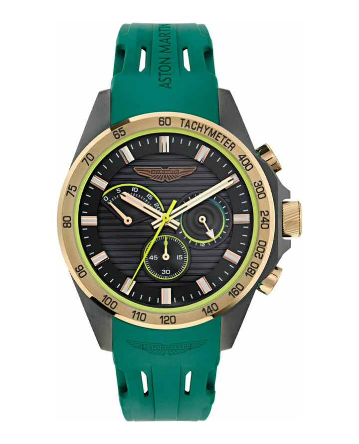 HLC Black IP/Green Silicone Strap Black Dial