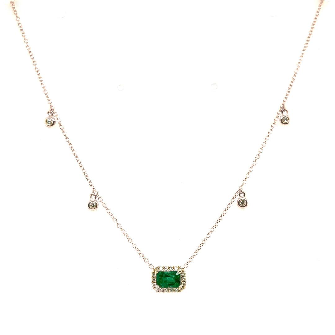 Emerald & Diamond Halo Necklace