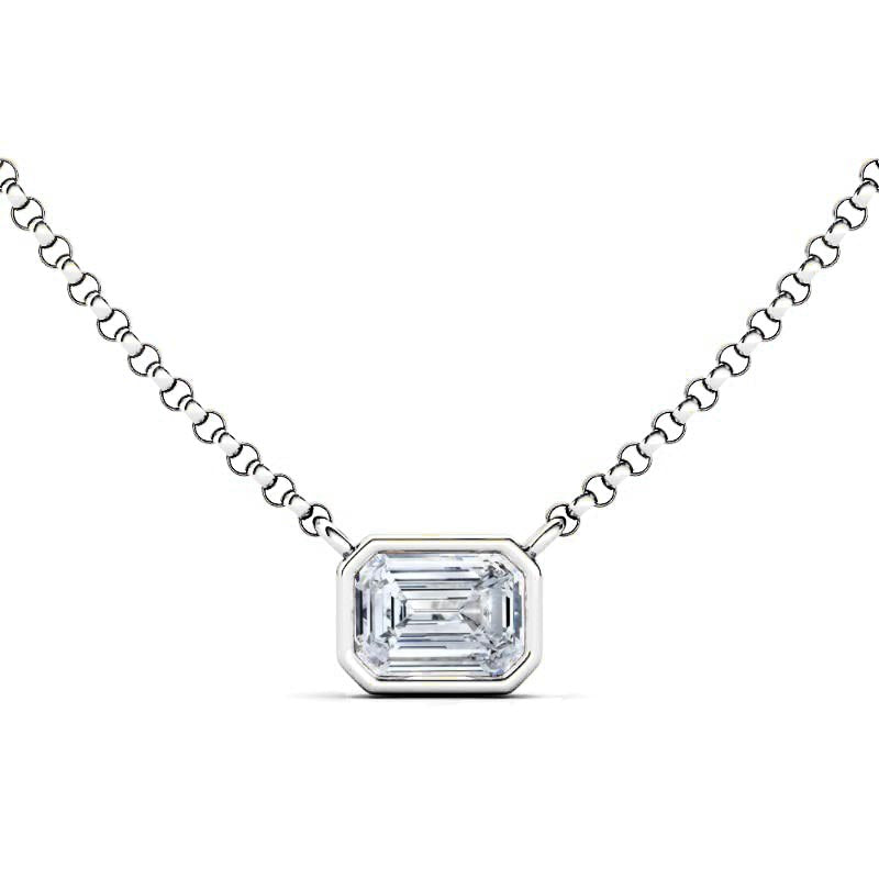 Solitaire Emerald Cut Bezel Diamond Necklace