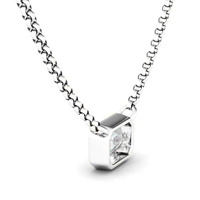 Solitaire Emerald Cut Bezel Diamond Necklace