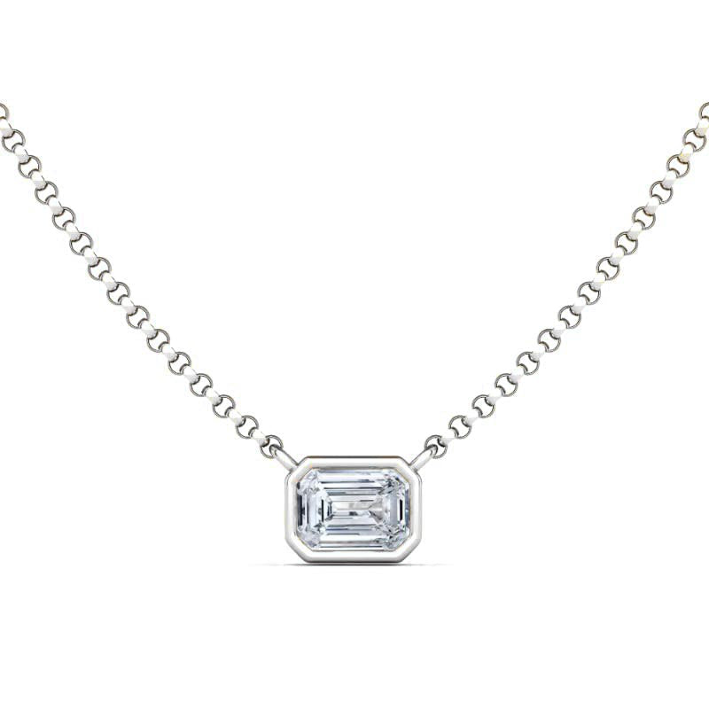 Solitaire Emerald Cut Bezel Diamond Necklace