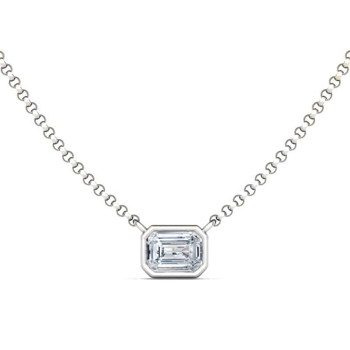 Solitaire Emerald Cut Bezel Diamond Necklace