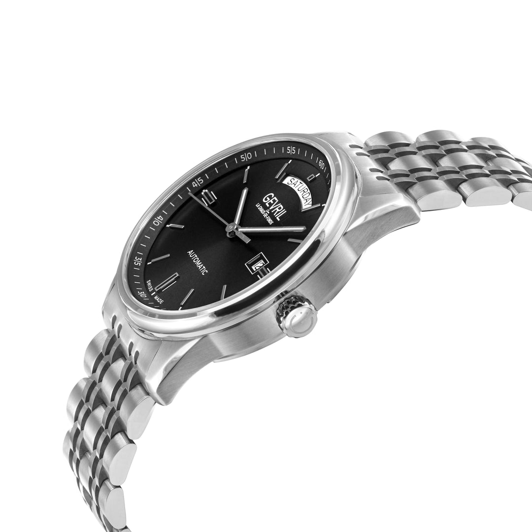 Excelsior Swiss made Automatic Sellita SW240, Day Date  Black Sunray Dial, SS Ca