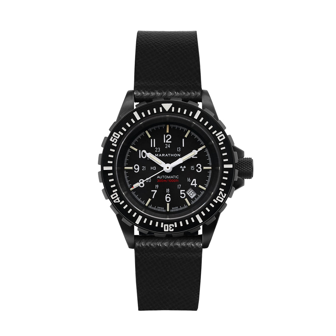 STRAP, 20mm, ITALIAN LEATHER, CROSS HATCH, IP BLACK BUCKLE, BLACK, STANDARD ITAL