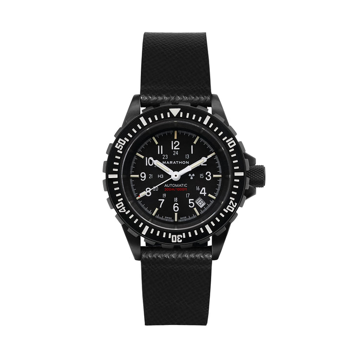 STRAP, 20mm, ITALIAN LEATHER, CROSS HATCH, IP BLACK BUCKLE, BLACK, STANDARD ITAL