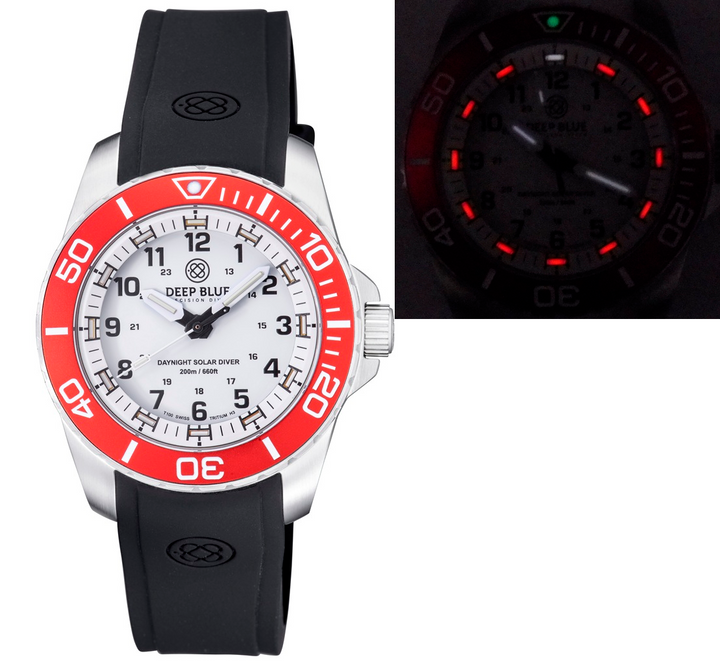 DAYNIGHT 43MM DIVER SOLAR  STAINLESS STEEL TRITIUM DAYNIGHT  RED/WHITE BEZEL –WH