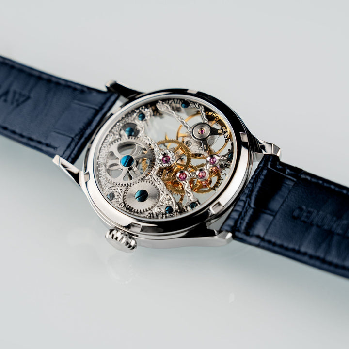 Bauer Mechanical Skeleton Silver / Genuine Leather | Silver Dial