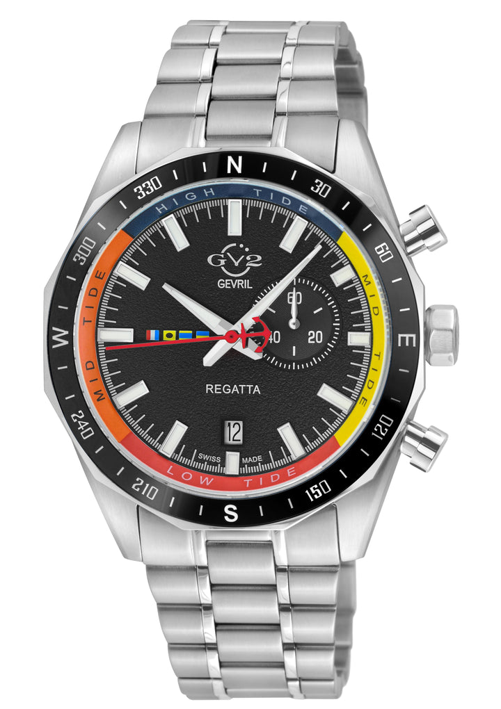 Regatta GV2 Swiss Quartz,Tide cycle indicator, Black dial, 316L Stainless Steel 