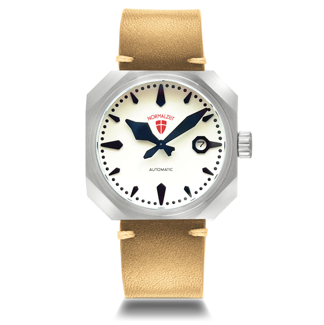 Der Adjutant Stainless Steel / Tan Leather Strap | White Dial