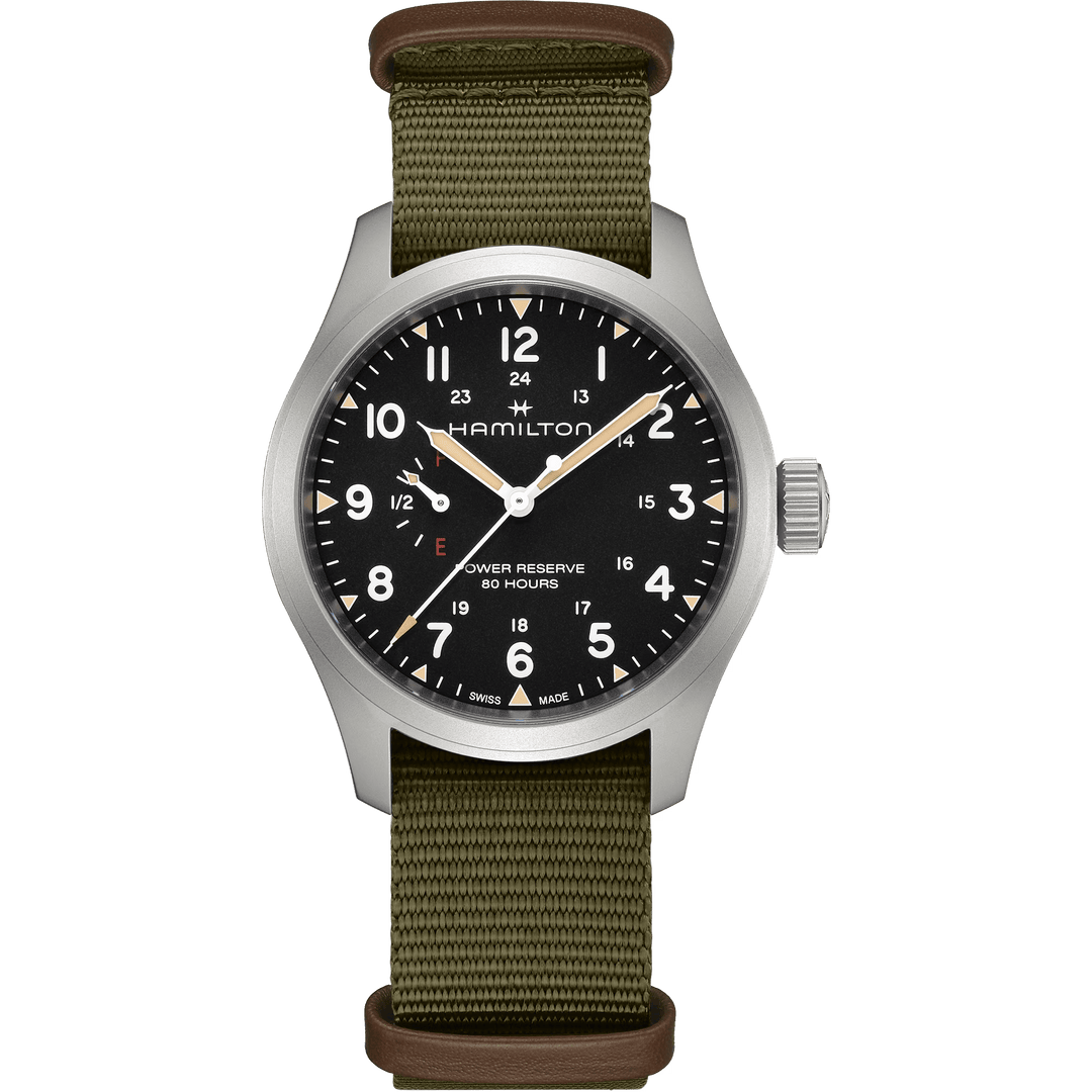 Khaki Field Mechanical Power Reserve Black Dial