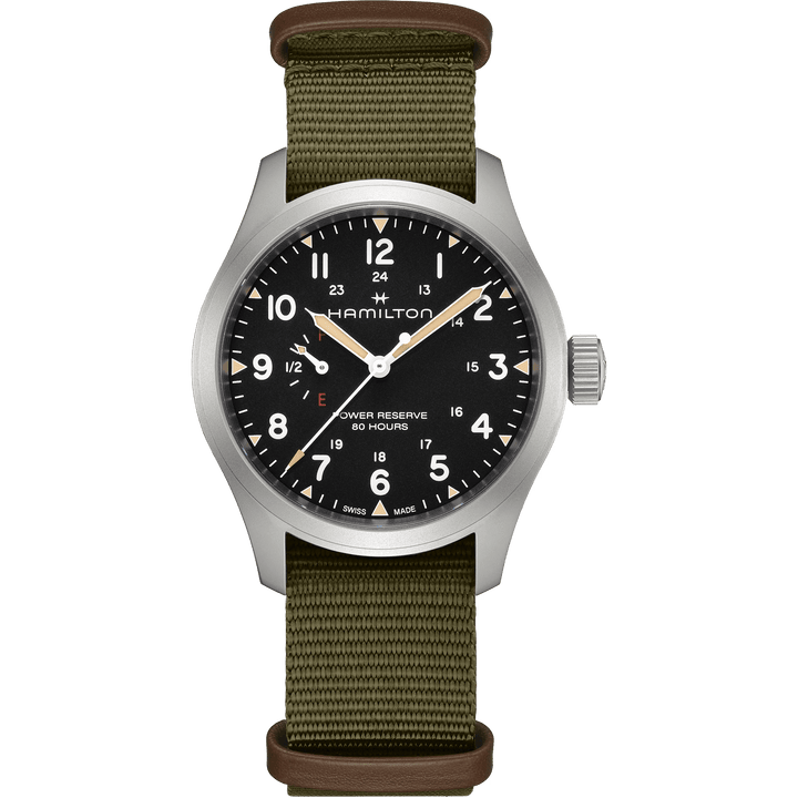 Khaki Field Mechanical Power Reserve Black Dial