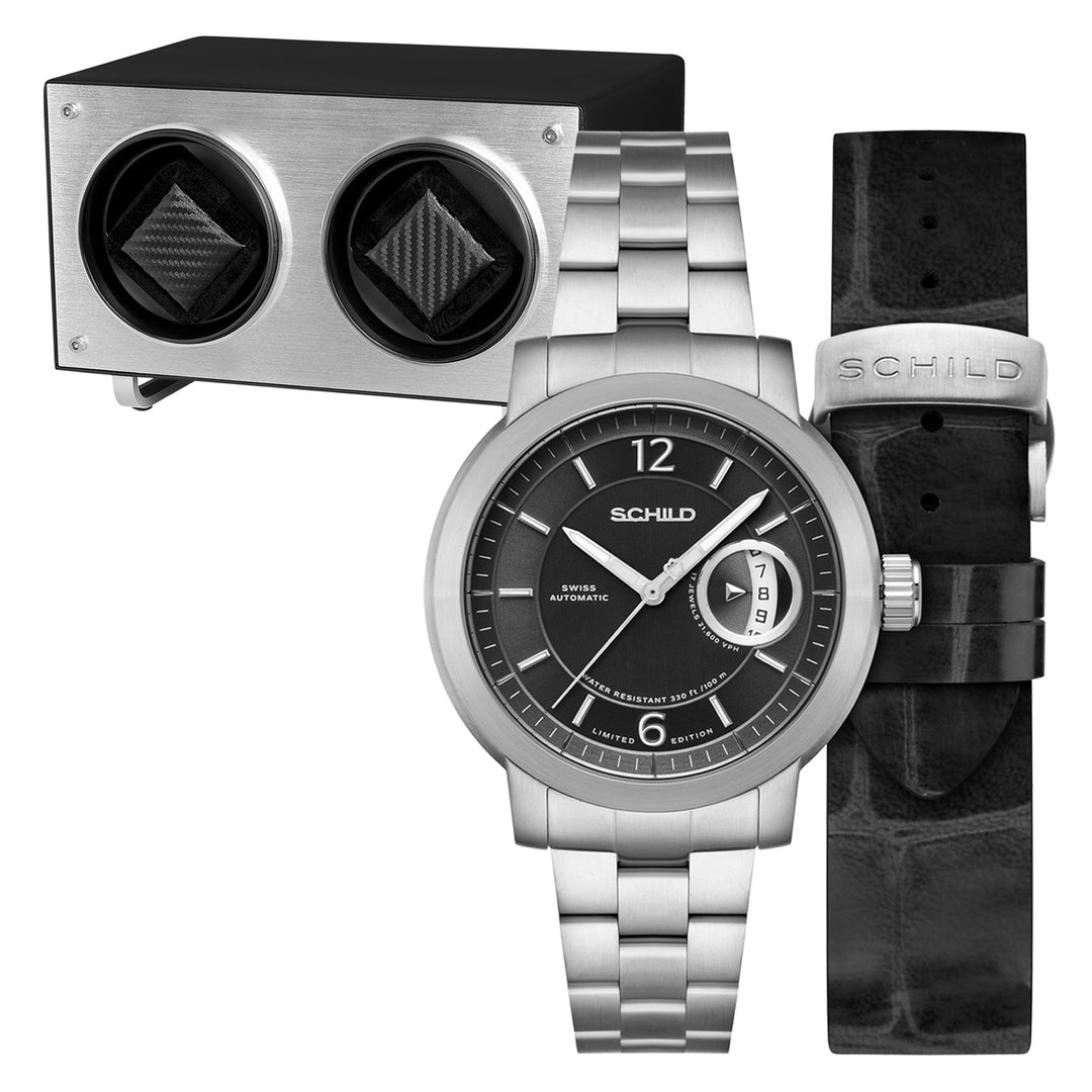 Heinrich Minimal Swiss Automatic Limited Edition Watch Winder Set Black / Stainl