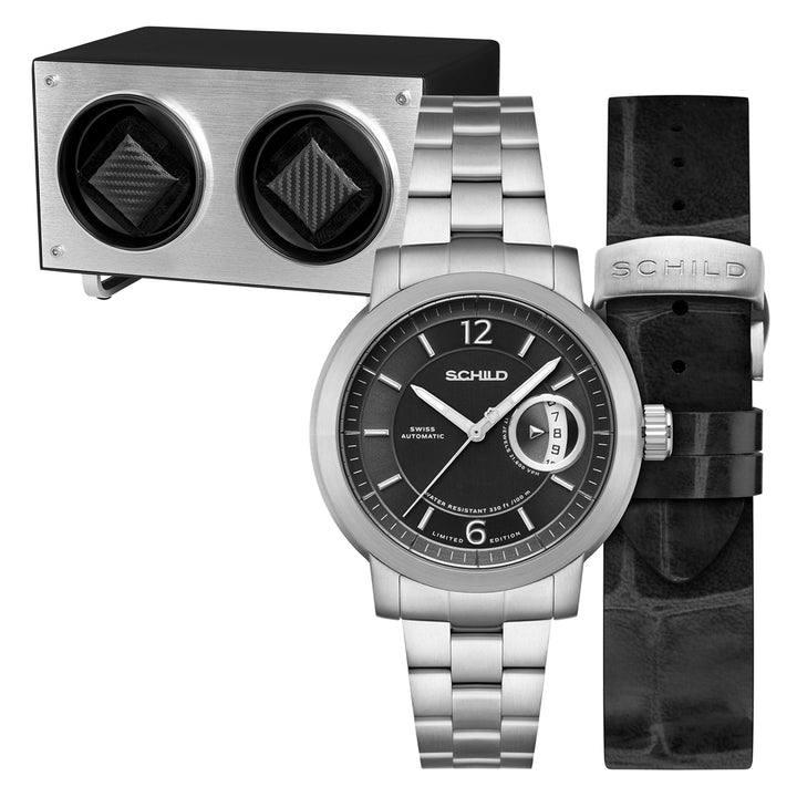 Heinrich Minimal Swiss Automatic Limited Edition Watch Winder Set Black / Stainl