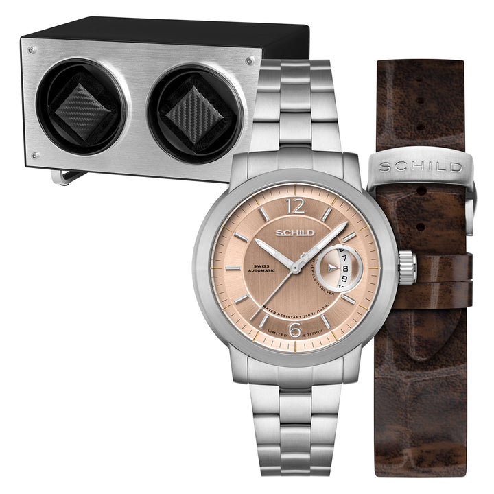 Heinrich Minimal Swiss Automatic Limited Edition Watch Winder Set Champagne / St