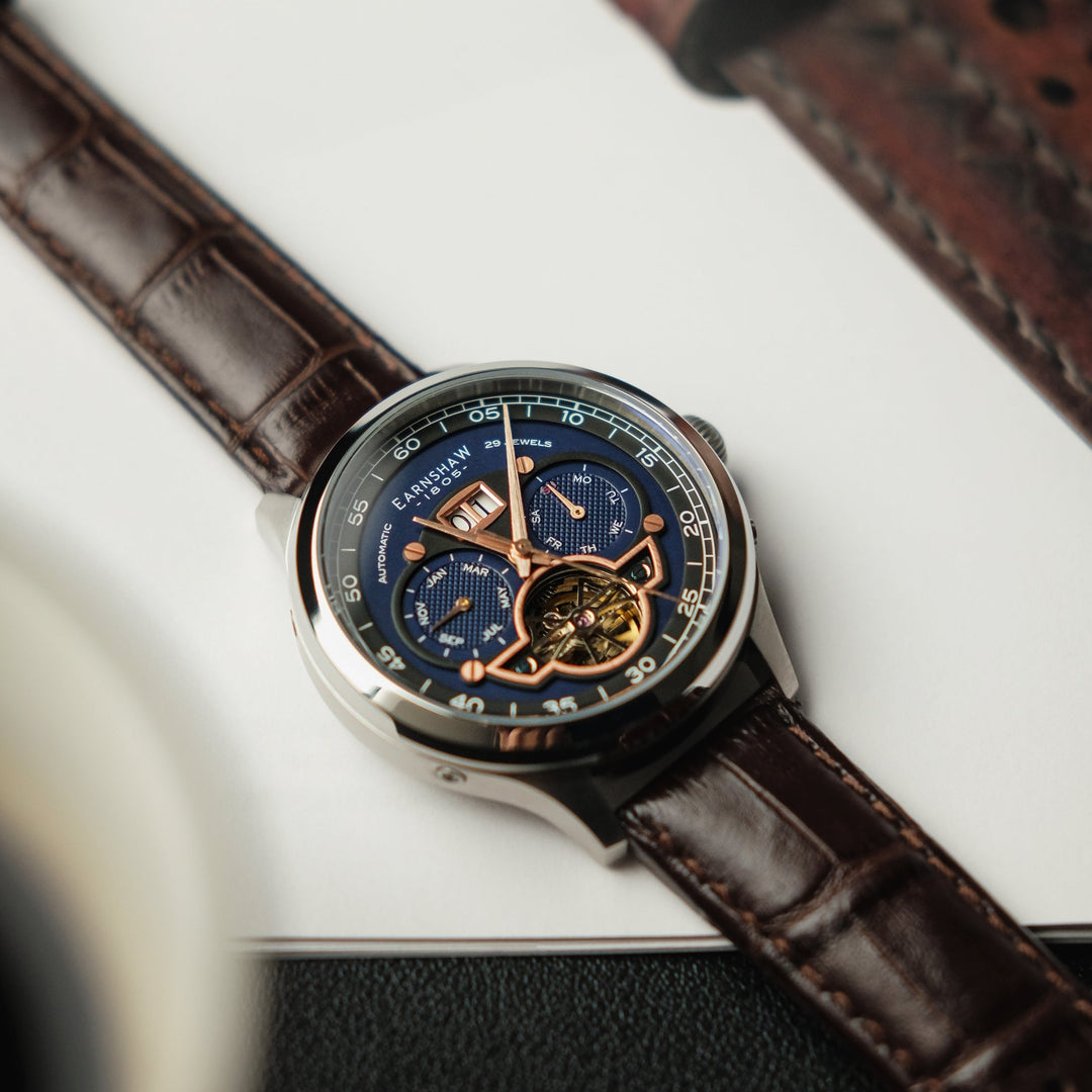 Baron Grand Date Calendar Open Heart Automatic Blue / Genuine Leather | Blue Dia