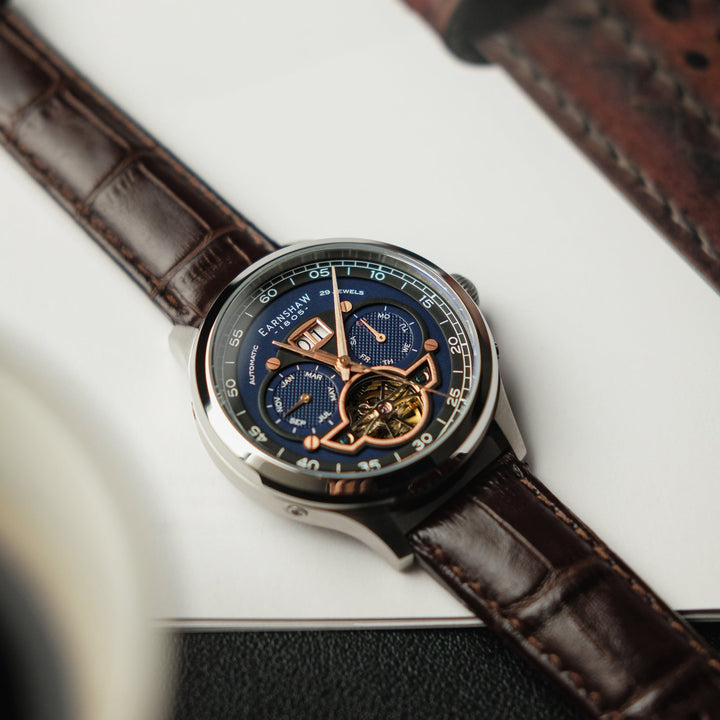 Baron Grand Date Calendar Open Heart Automatic Blue / Genuine Leather | Blue Dia