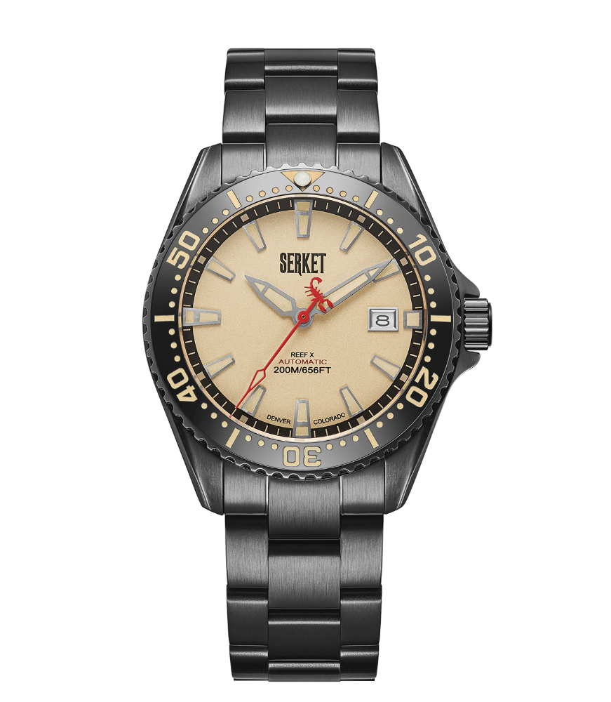 Reef X Diver Vintage Beige Black DLC Steel 43mm Beige Dial