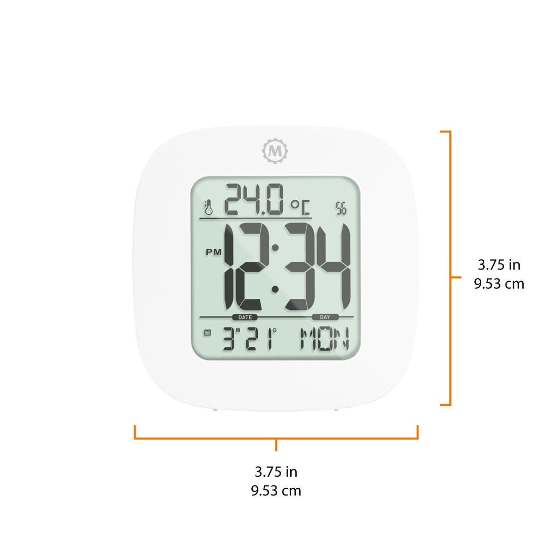 Compact Alarm Clock with Temperature and Date Clock, LCD, Alarm, Mini, White (25