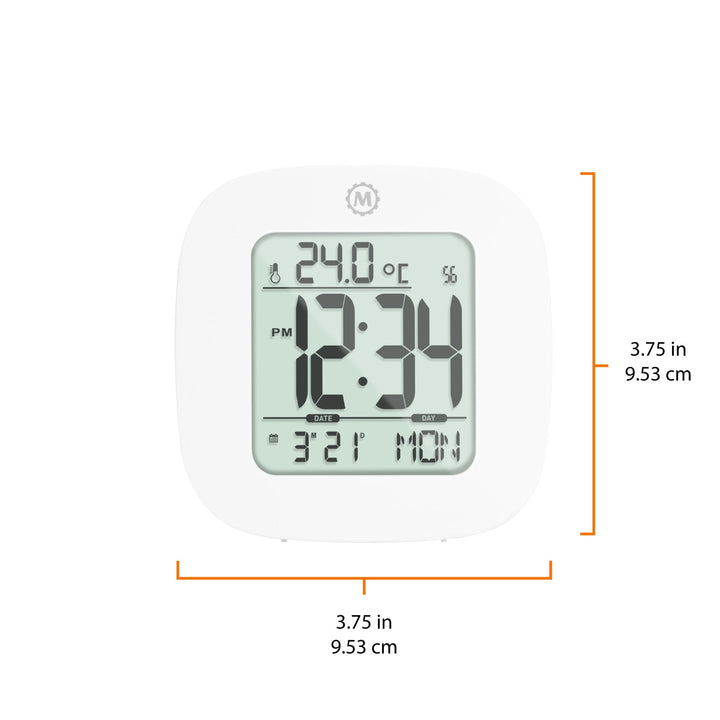 Compact Alarm Clock with Temperature and Date Clock, LCD, Alarm, Mini, White (25