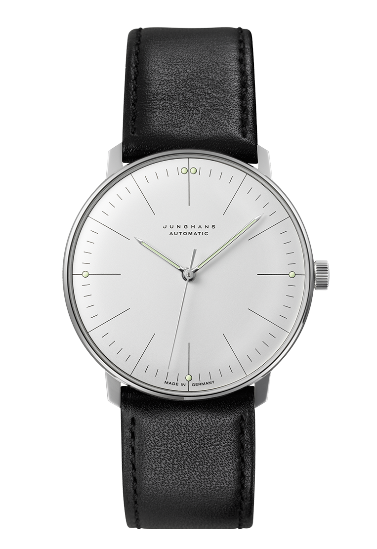 Max Bill Automatic Silver-Plated Dial / Black Leather Strap Silver Dial