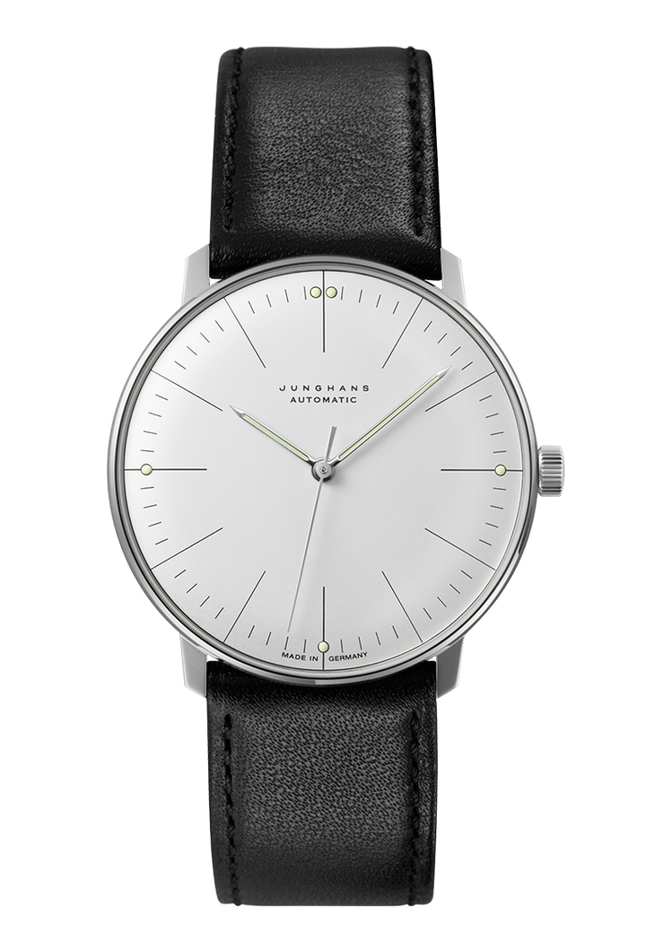 Max Bill Automatic Silver-Plated Dial / Black Leather Strap Silver Dial