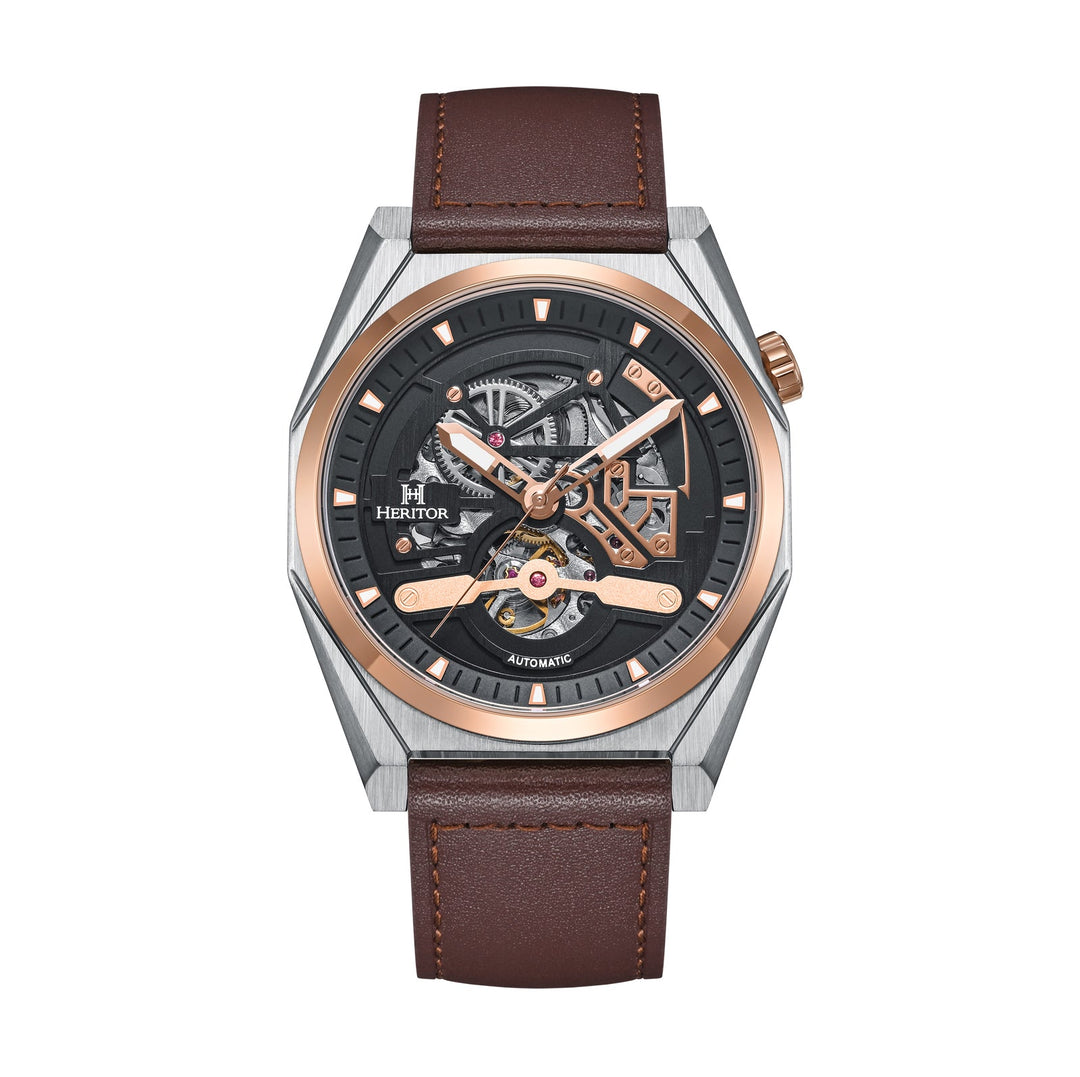 Amadeus Skeleton Watch Brown / Rose Gold | Black Dial
