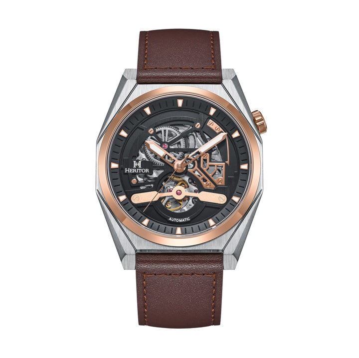 Amadeus Skeleton Watch Brown / Rose Gold | Black Dial