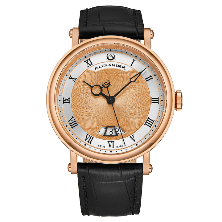 A153-05 Black/Leather | Rose / Salmon Dial