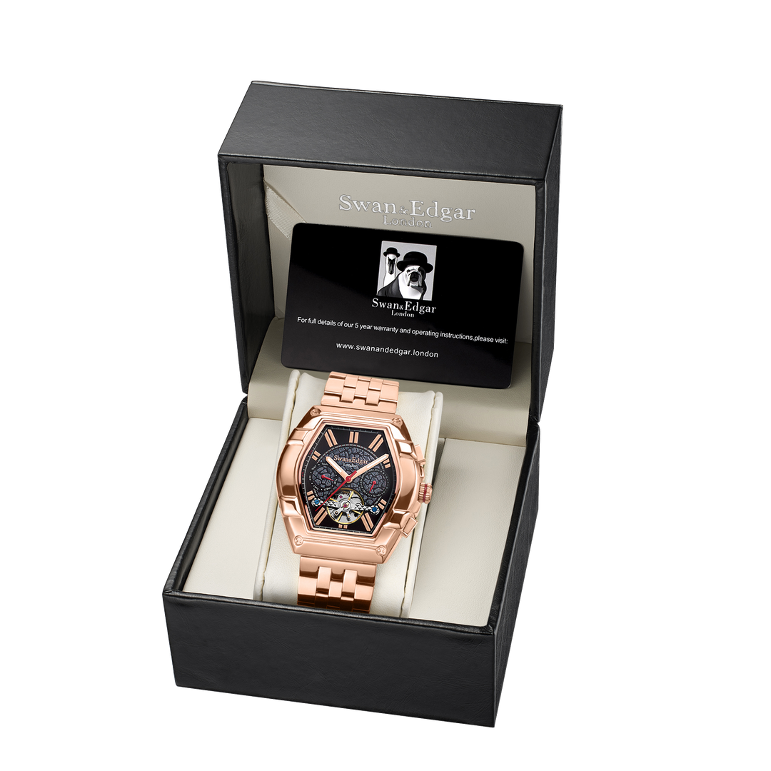 Knight Exhibition Automatic Black Open Exhibition Dial Rose Gold Stainless Steel
