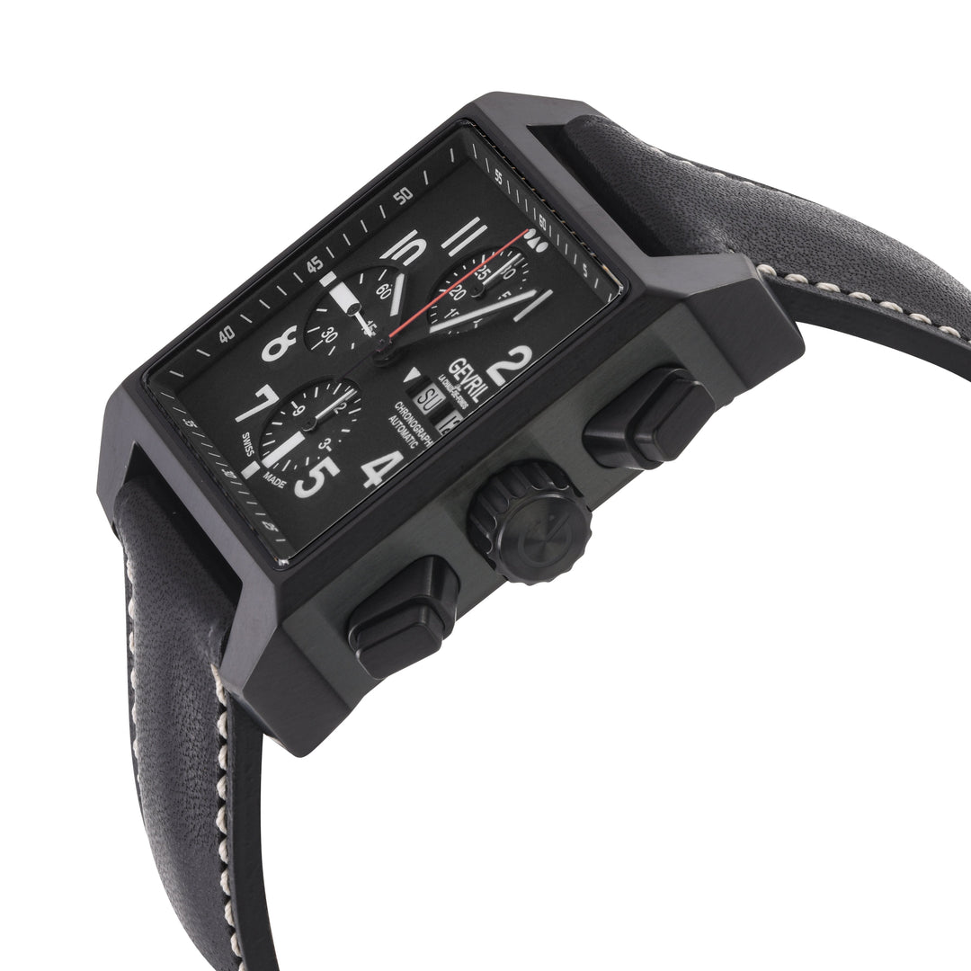 Herald Square Chronograph Gevril ETA7750 Chrono, SS/IPBLK Case, Black Dial, Ital