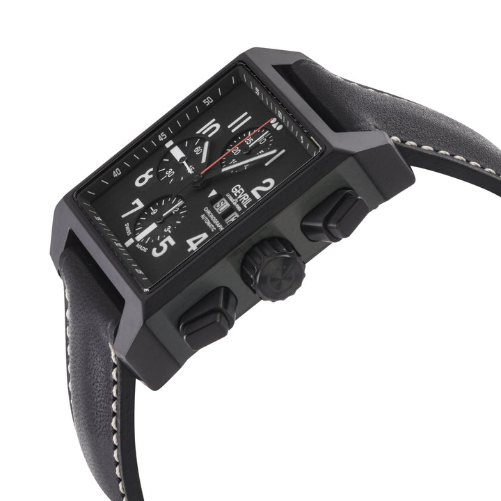 Herald Square Chronograph Gevril ETA7750 Chrono, SS/IPBLK Case, Black Dial, Ital