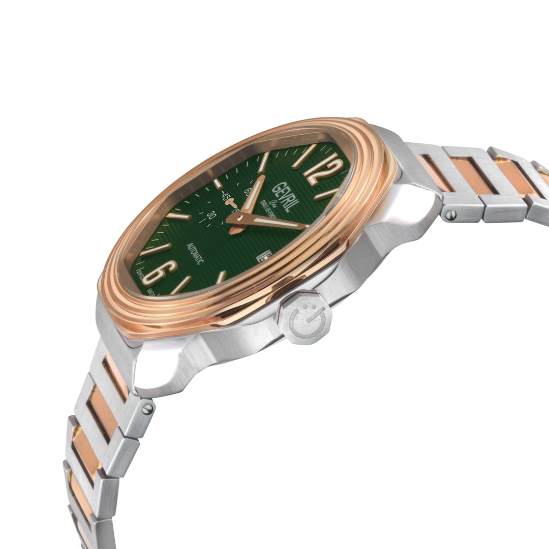 Roosevelt Gevril SS Case, IPRG Bezel, Green checkered dial, SS/IPRG Bracelet. | 