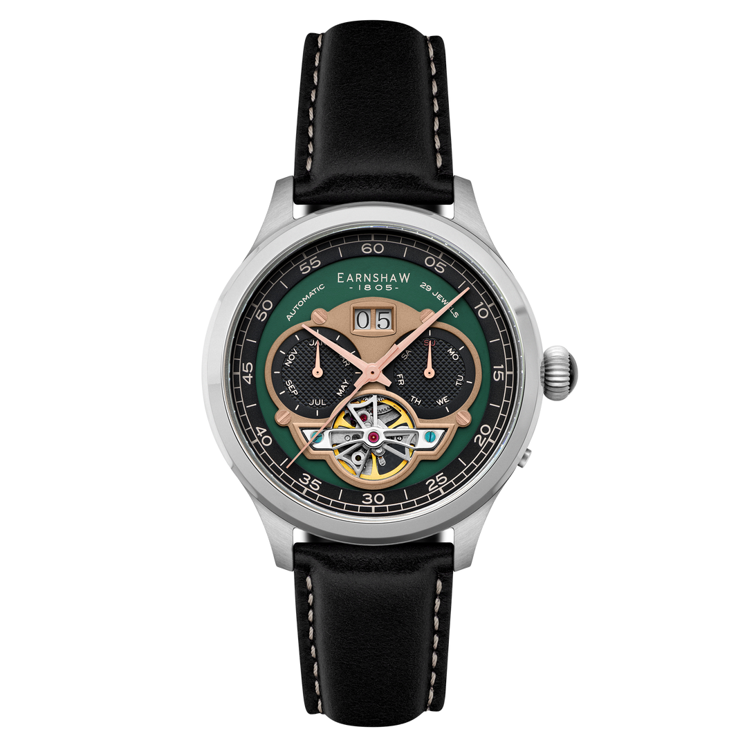 Baron Grand Date Calendar Open Heart Automatic Green / Black Leather | Green Dia