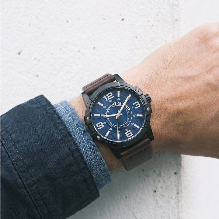 Constructed Blue Dial / Brown Leather Strap Blue Dial