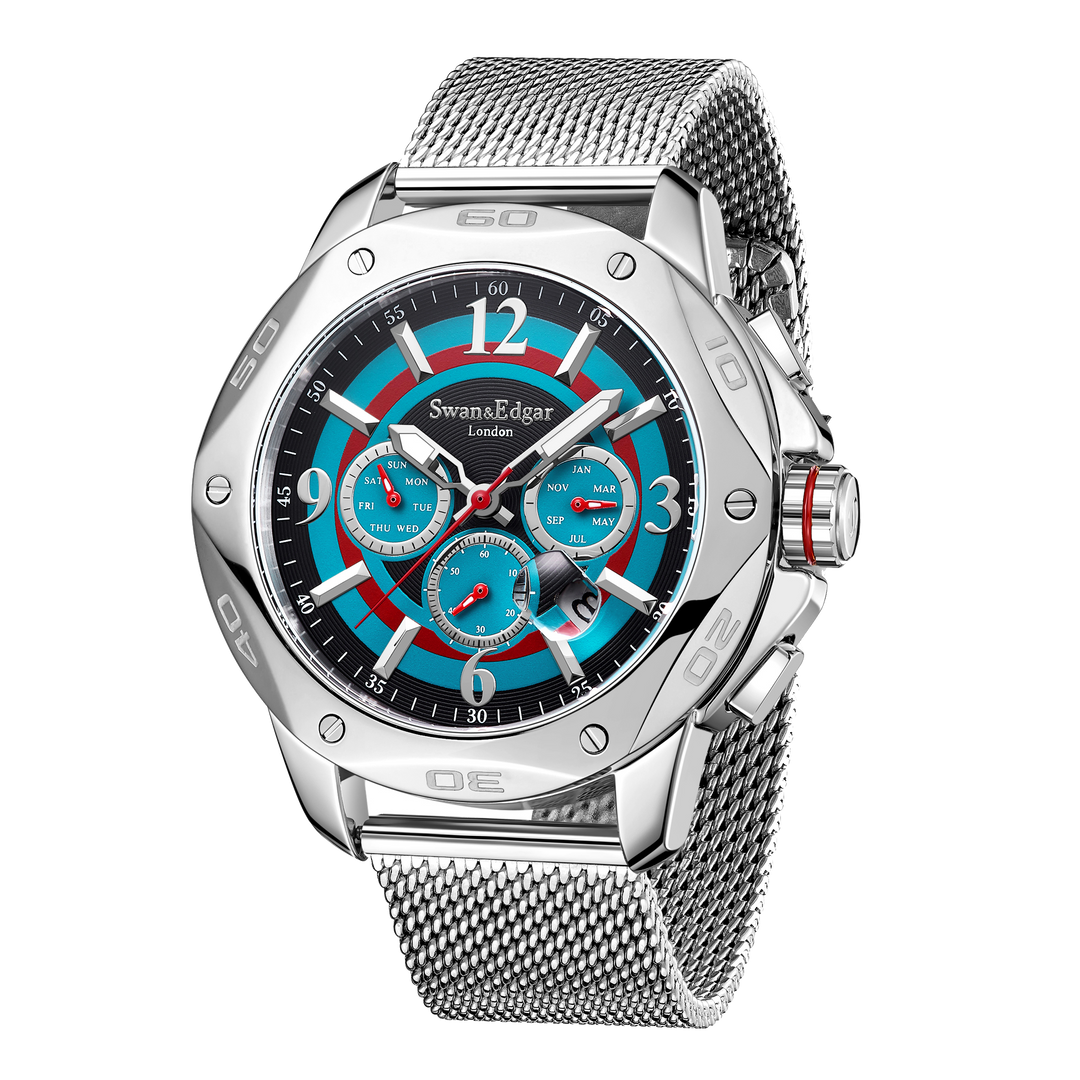 Sports Target Automatic Teal Dial / Silver Stainless Steel Mesh Bracelet Blue Di