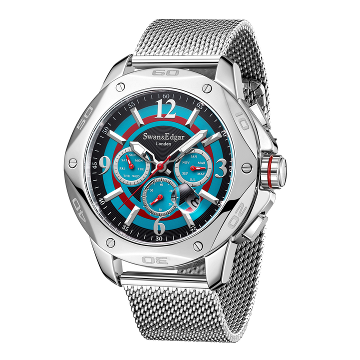 Sports Target Automatic Teal Dial / Silver Stainless Steel Mesh Bracelet Blue Di