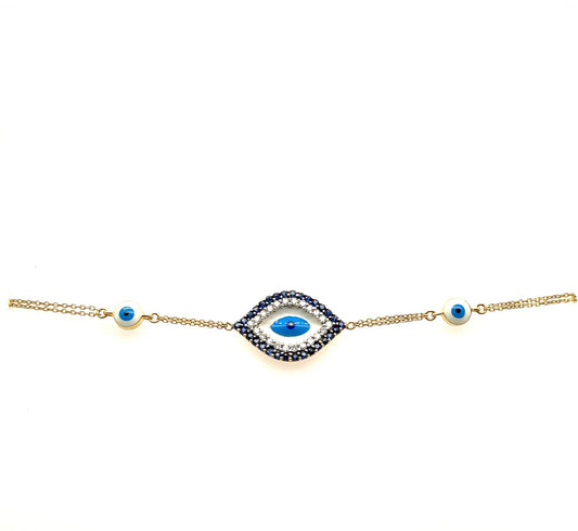 18K Yellow Gold Triple Enamel Evil Eye Bracelet