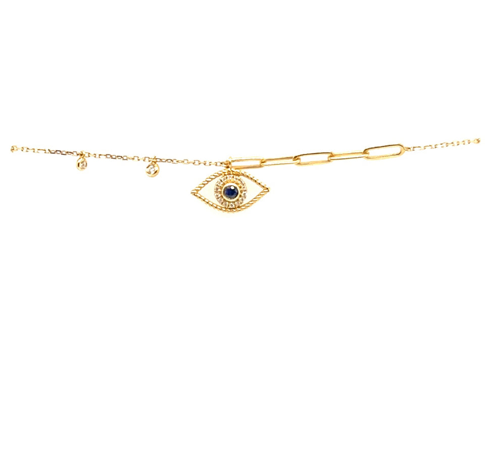 18K Gold Blue Sapphire Eye Bracelet with Natural Diamonds