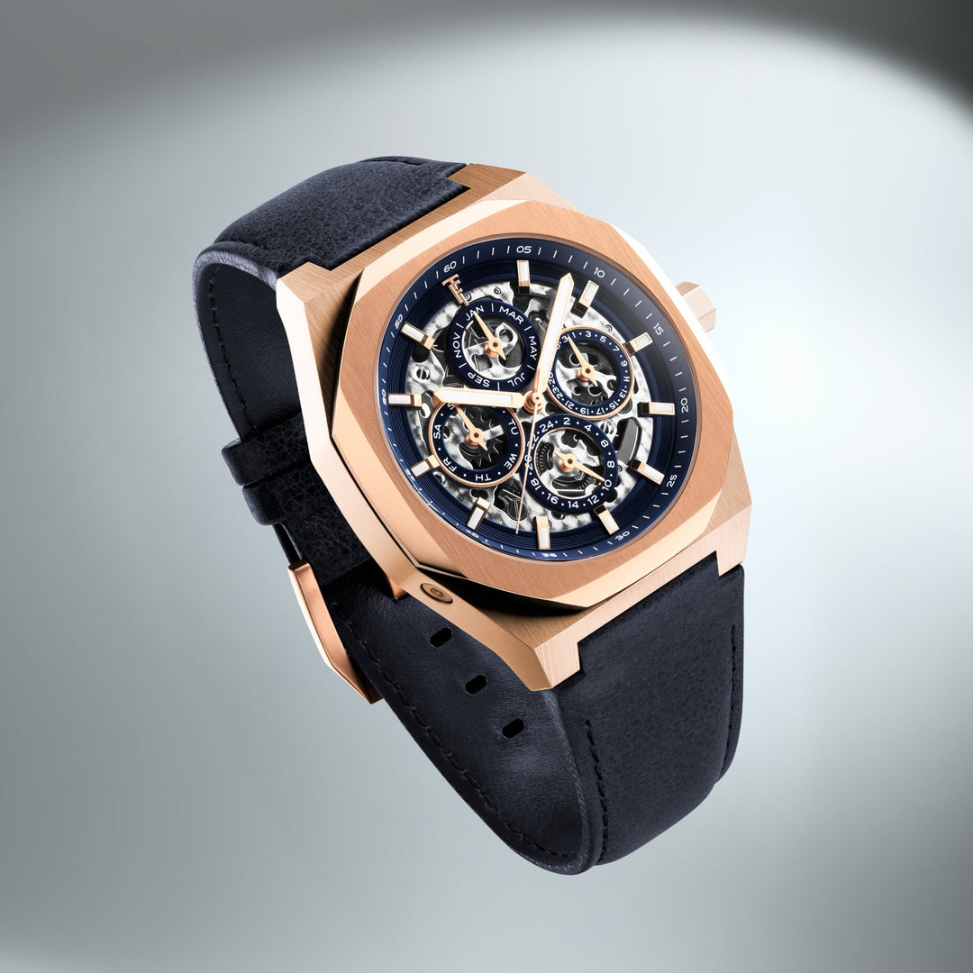 Discovery Drake Triple Calendar Skeleton Automatic Blue / Genuine Leather | Blue