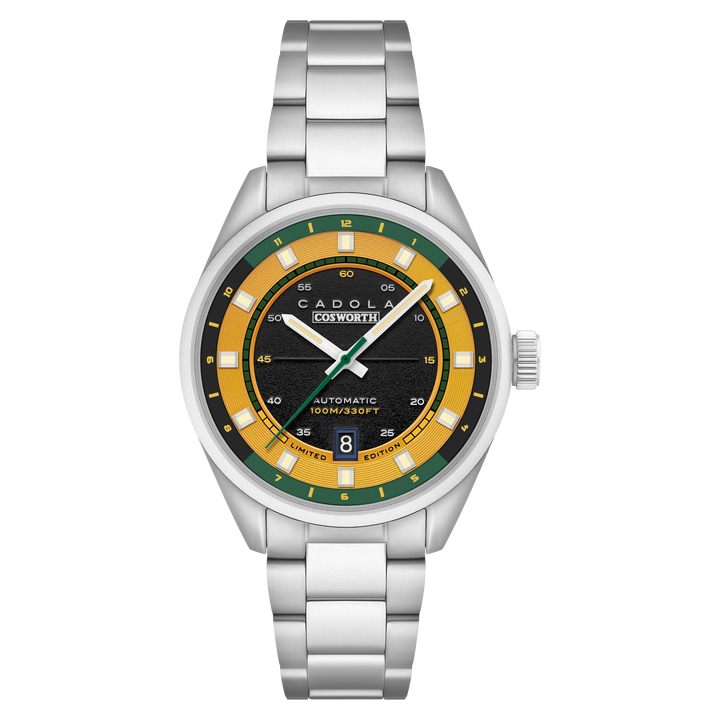 DFV-COSWORTH HELMET WATCH WINDER AUTOMATIC LIMITED EDITION YELLOW / STAINLESS ST