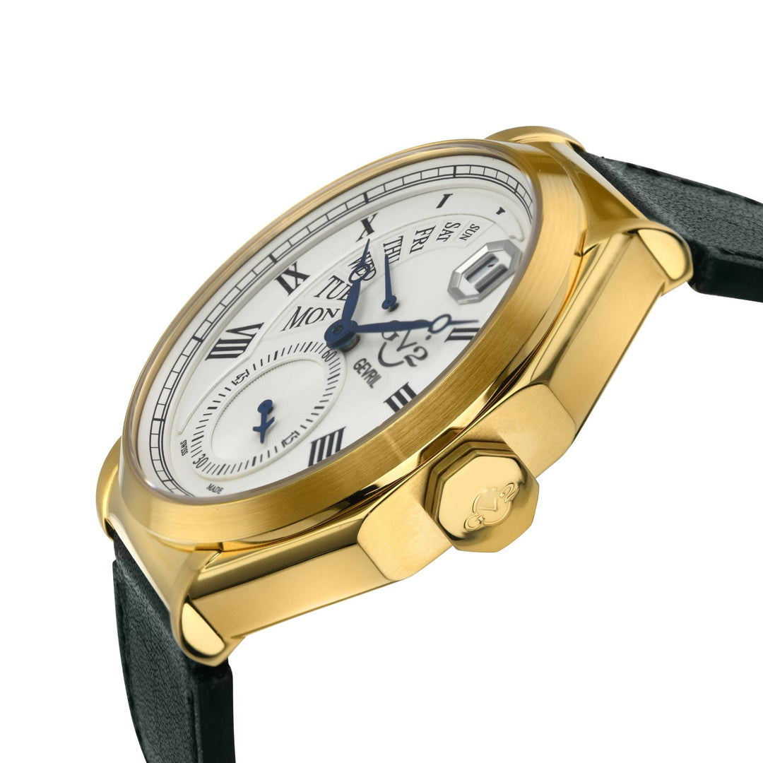 Marchese Swiss Made multifunction Gold/Silver,Green band | Silver Dial