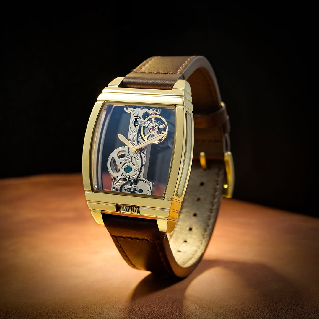 Discovery Wolver Bridge Mechanical Gold / Genuine Leather | Transparent Dial
