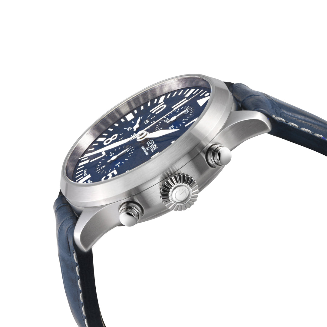 Vaughn Swiss automatic ETA 7750 pilot chronograph blue steel | Blue Dial