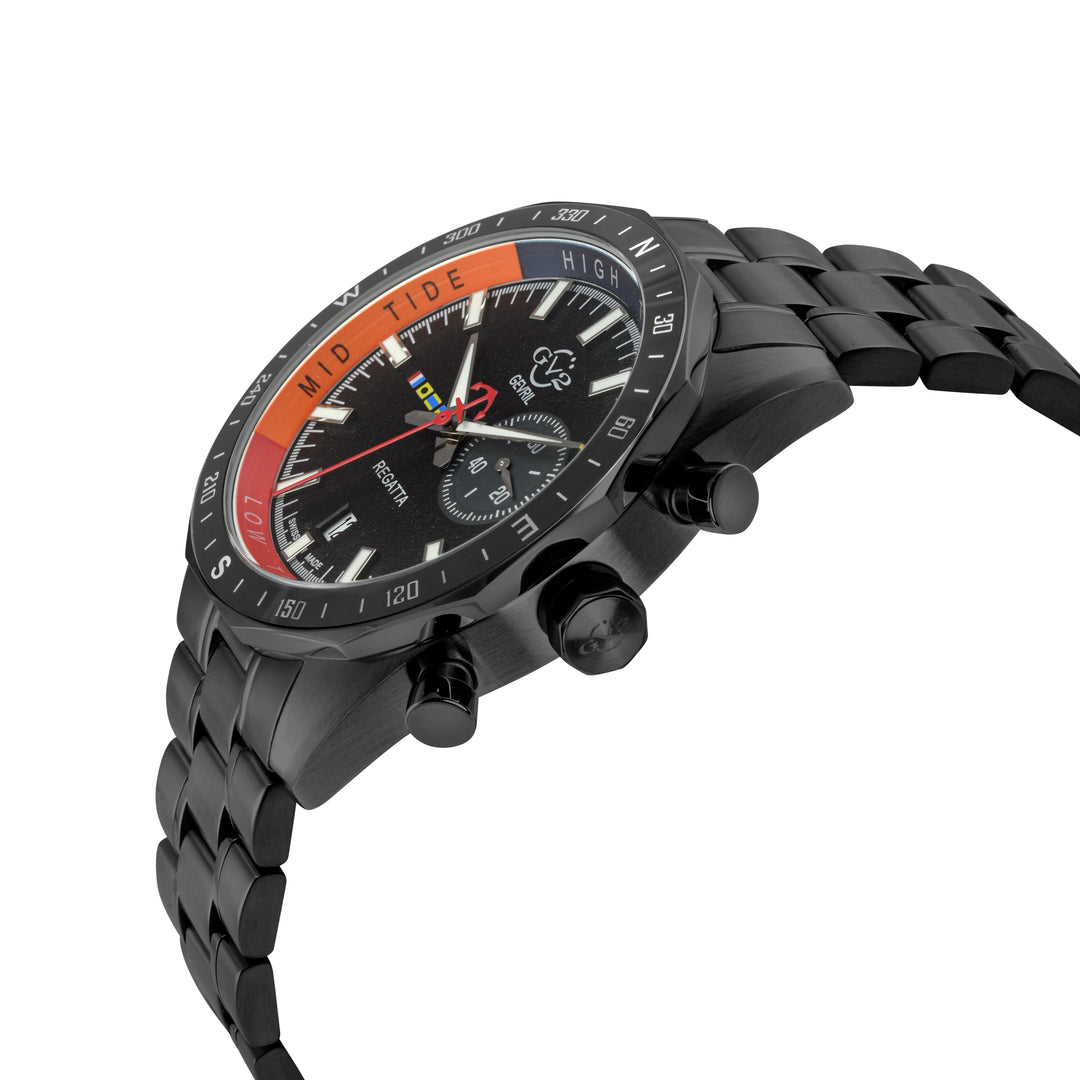 Regatta GV2 Swiss Quartz,Tide cycle indicator, Black dial, IPBLK Stainless Steel