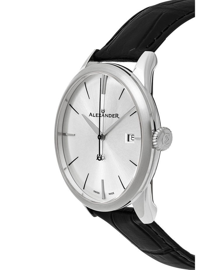 Sophisticate A911 Stainless Steel Case on Black Embossed Genuine Leather Strap, 