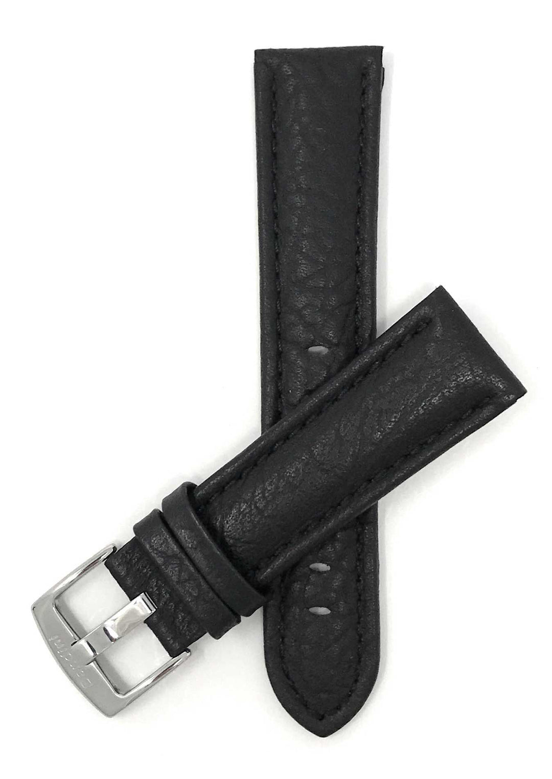 501 | 30mm Black Leather Watch Band - Buffalo Pattern - Padded 30mm / Black / Si